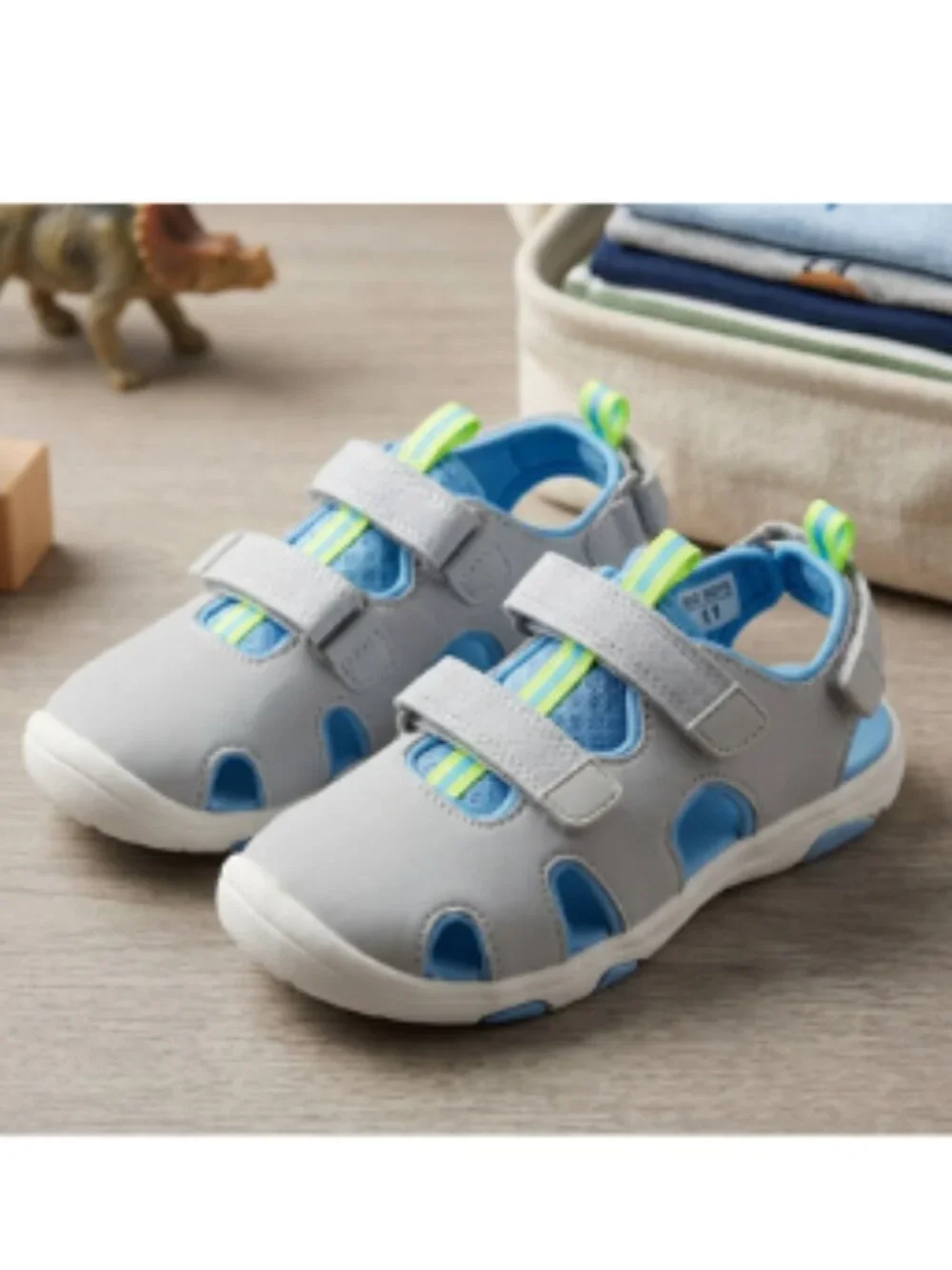Cat & Jack Boys Closed Toe Summer Sandals Gray Blue Hook & Loop Strap Size 11